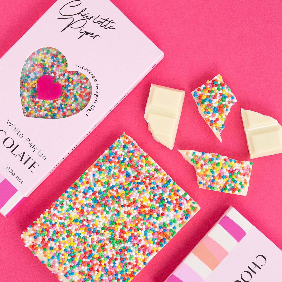 Charlotte Piper White Belgian Chocolate with Sprinkles (100g Bar)
